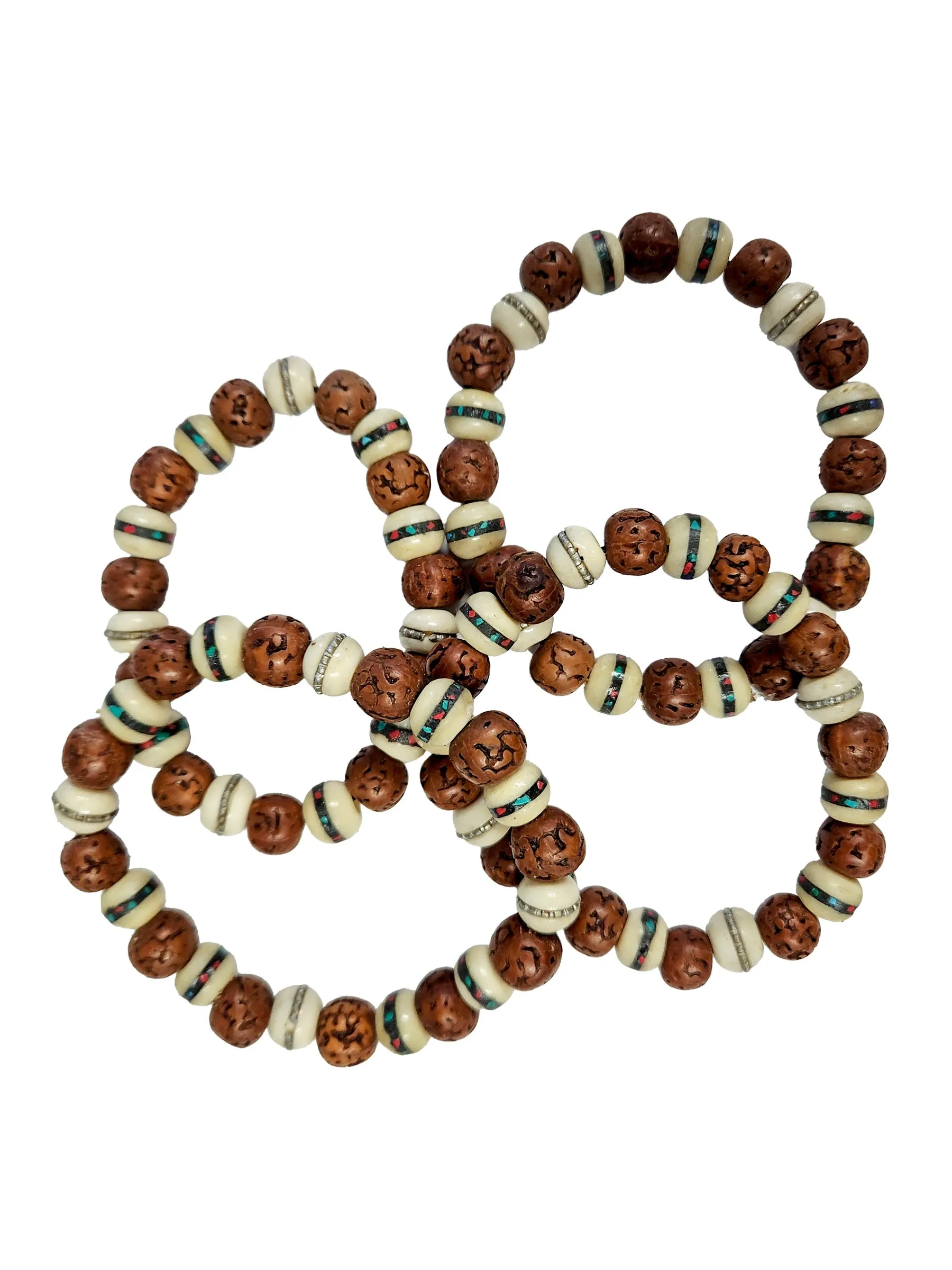 Rudraksha & Bone Beaded Bracelet (Pack of 4)