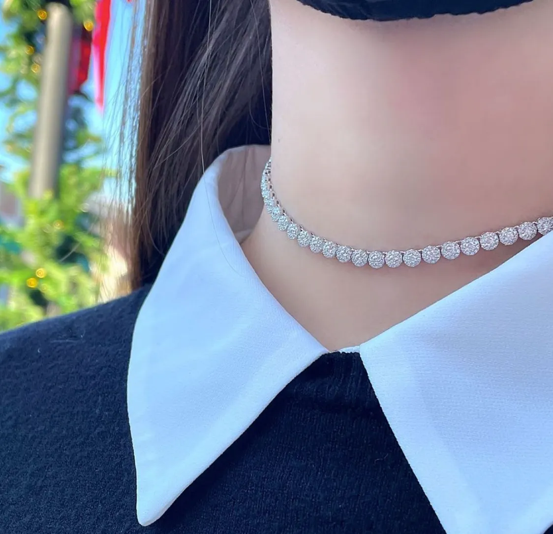 Shy Creation Illusion Cluster Diamond Tennis Choker Necklace, 2.44tw