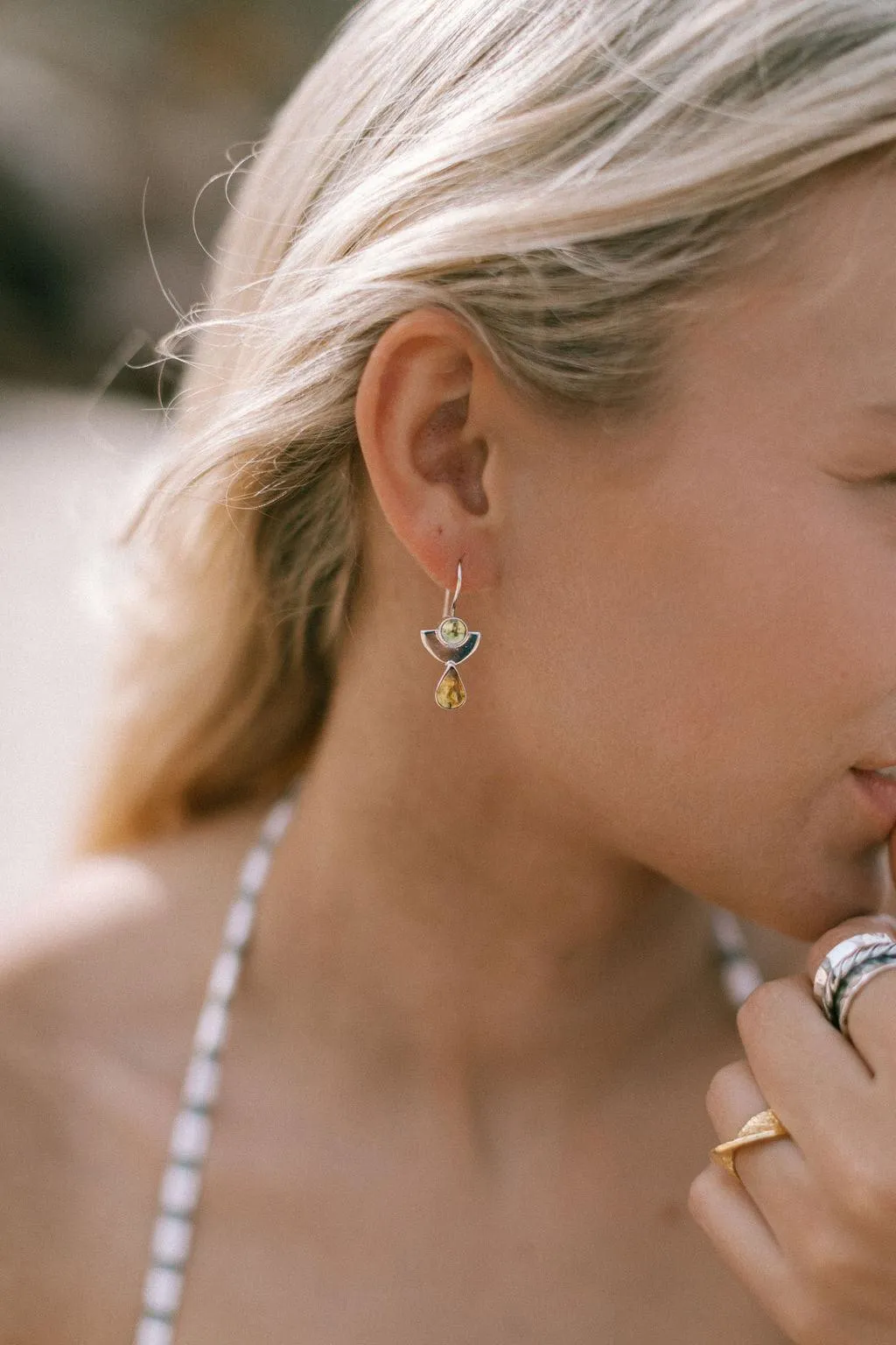 silver angel earrings - amber & citrine