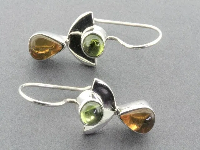 silver angel earrings - amber & citrine