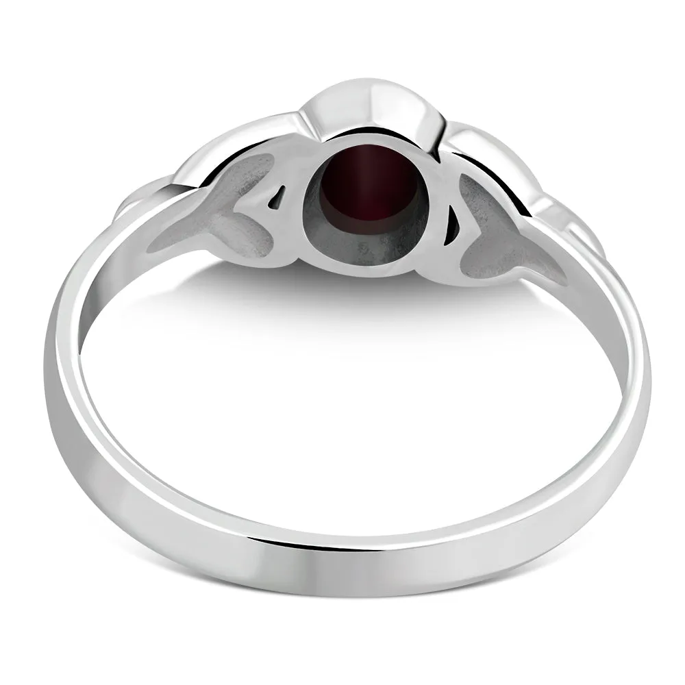 Silver Trinity Ring set w/ Garnet Stone