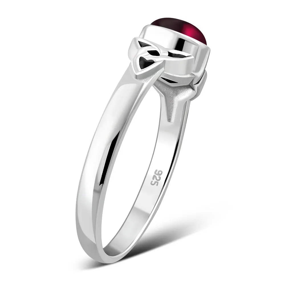 Silver Trinity Ring set w/ Garnet Stone