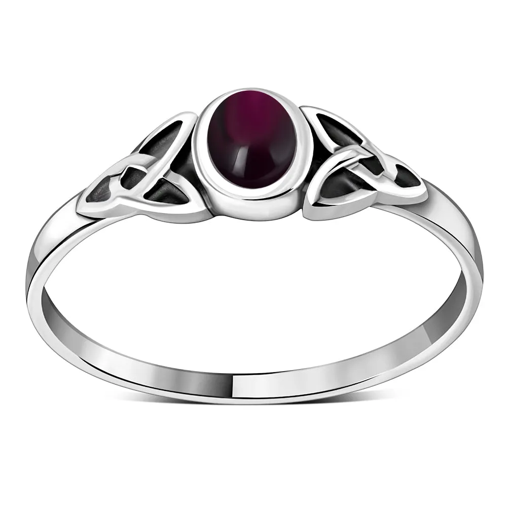 Silver Trinity Ring set w/ Garnet Stone