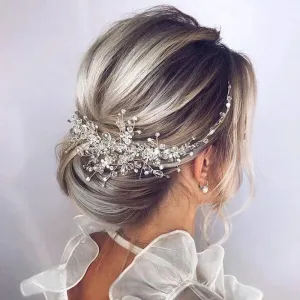 Sophisticated Rhinestone Flower Hair Vine Bridal Headpiece