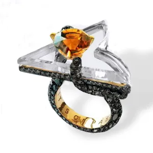 Soul Ring - Garnet, Black Diamonds, and Crystal set in Gold