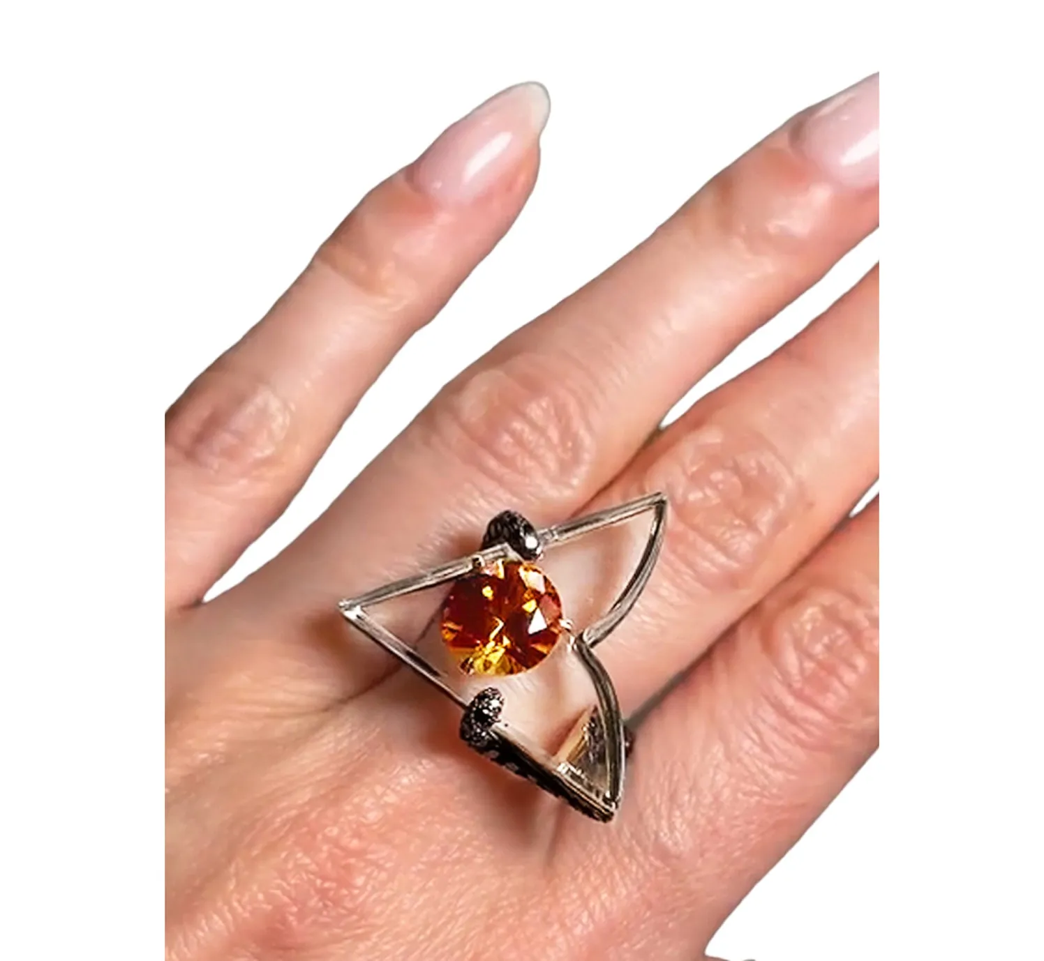 Soul Ring - Garnet, Black Diamonds, and Crystal set in Gold