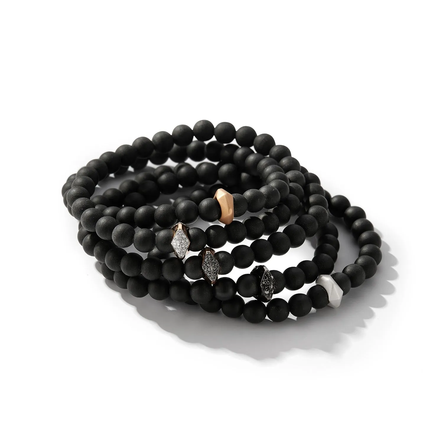 SYDNEY MATTE ONYX AND 18K ROSE GOLD ORIGAMI BEADED BRACELET