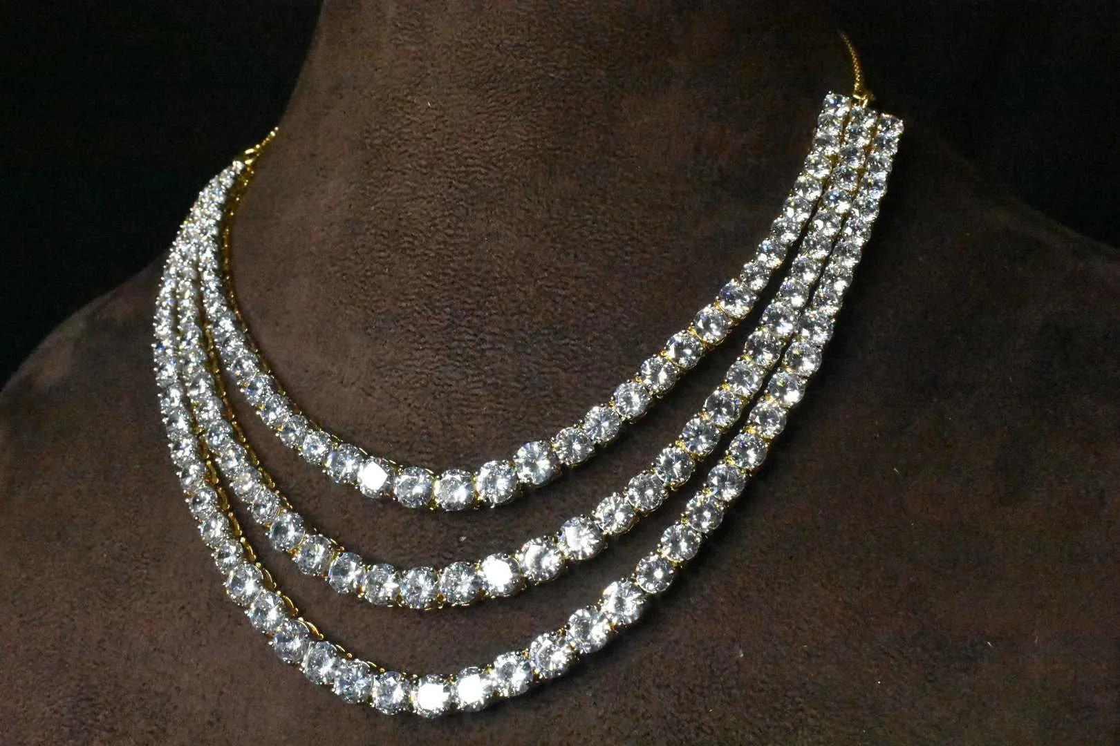 Three Layer Solitaire Diamond Necklace Set By Asp Fashion Jewellery