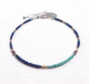 Turquoise, Lapis & Ruby Sterling Silver Bracelet