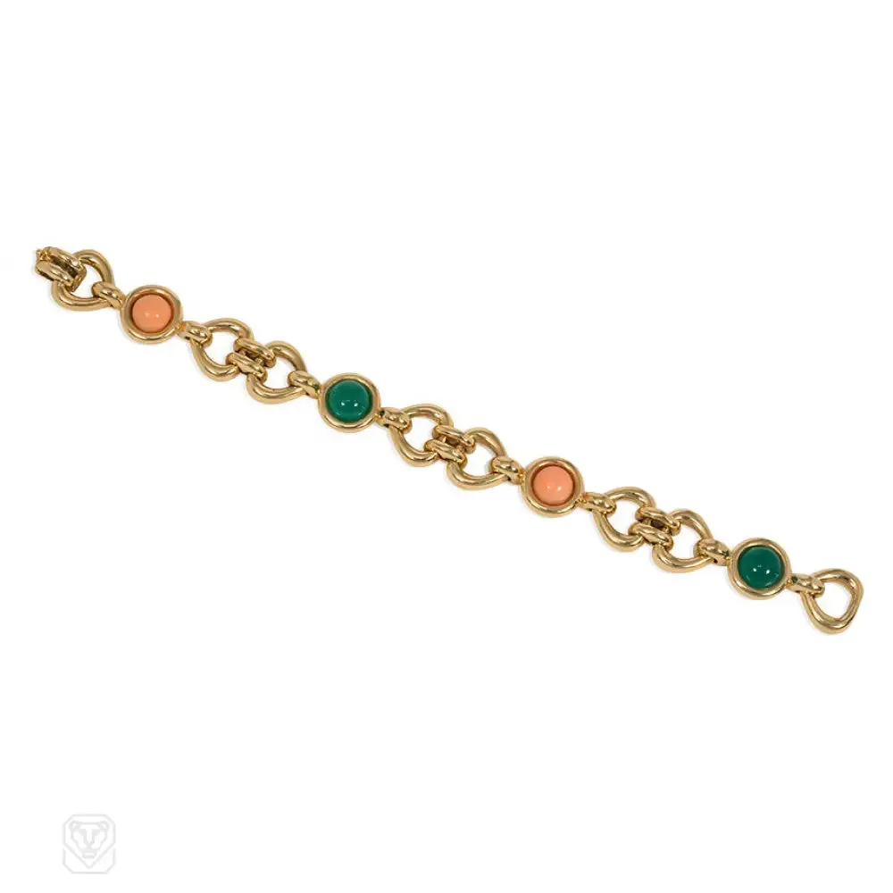 Van Cleef and Arpels gold, coral, and chrysoprase bracelet. France.