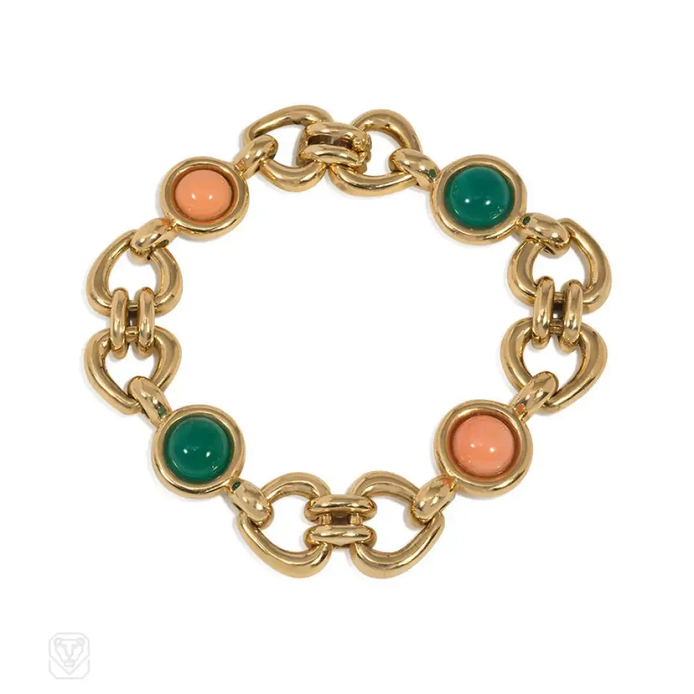 Van Cleef and Arpels gold, coral, and chrysoprase bracelet. France.