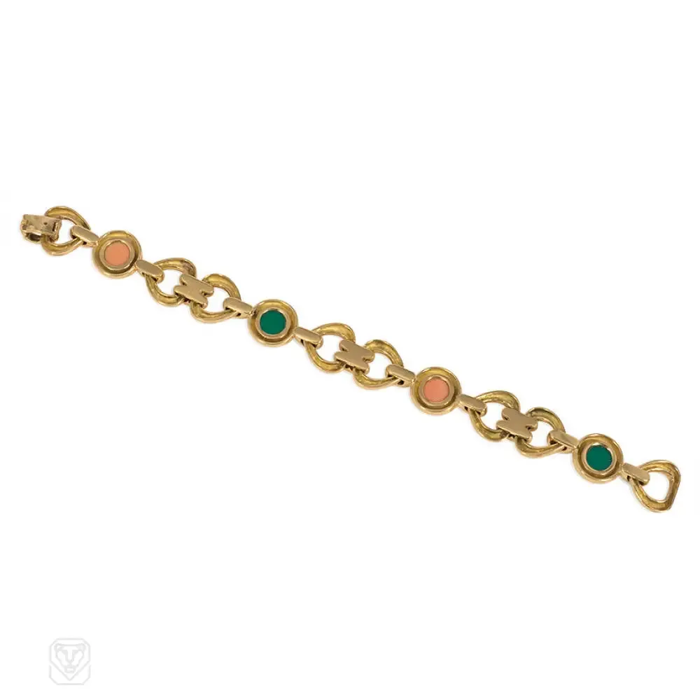 Van Cleef and Arpels gold, coral, and chrysoprase bracelet. France.