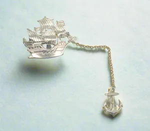 Vintage 1930s Silver Tone Sailing Ship and Anchor Brooch Chatelaine