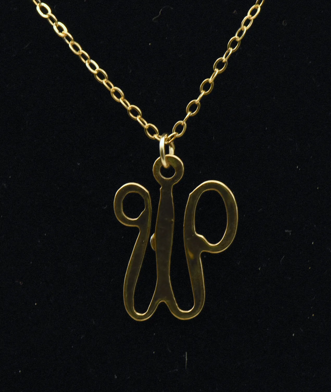 Vintage Diamond "W" Monogram Pendant on 14k Gold Filled Chain Necklace - 16"