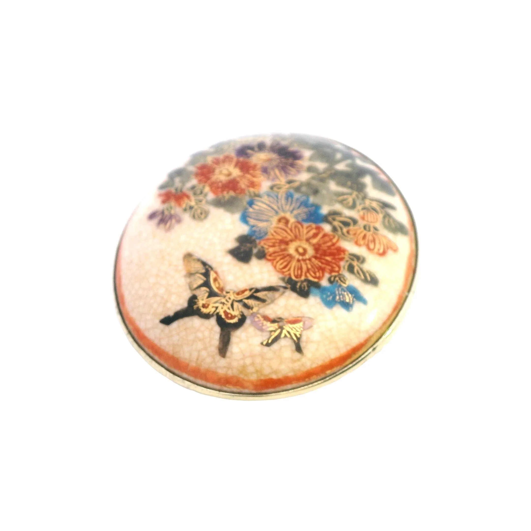 Vintage Elegance: Satsuma Gold-Plated Hand-Painted Porcelain Brooch