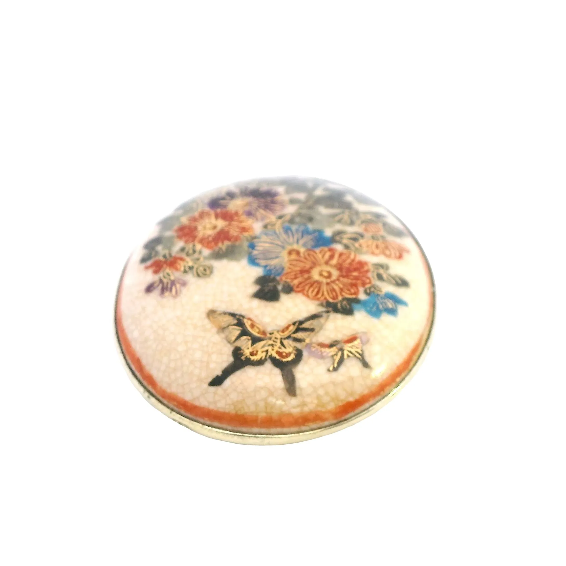 Vintage Elegance: Satsuma Gold-Plated Hand-Painted Porcelain Brooch