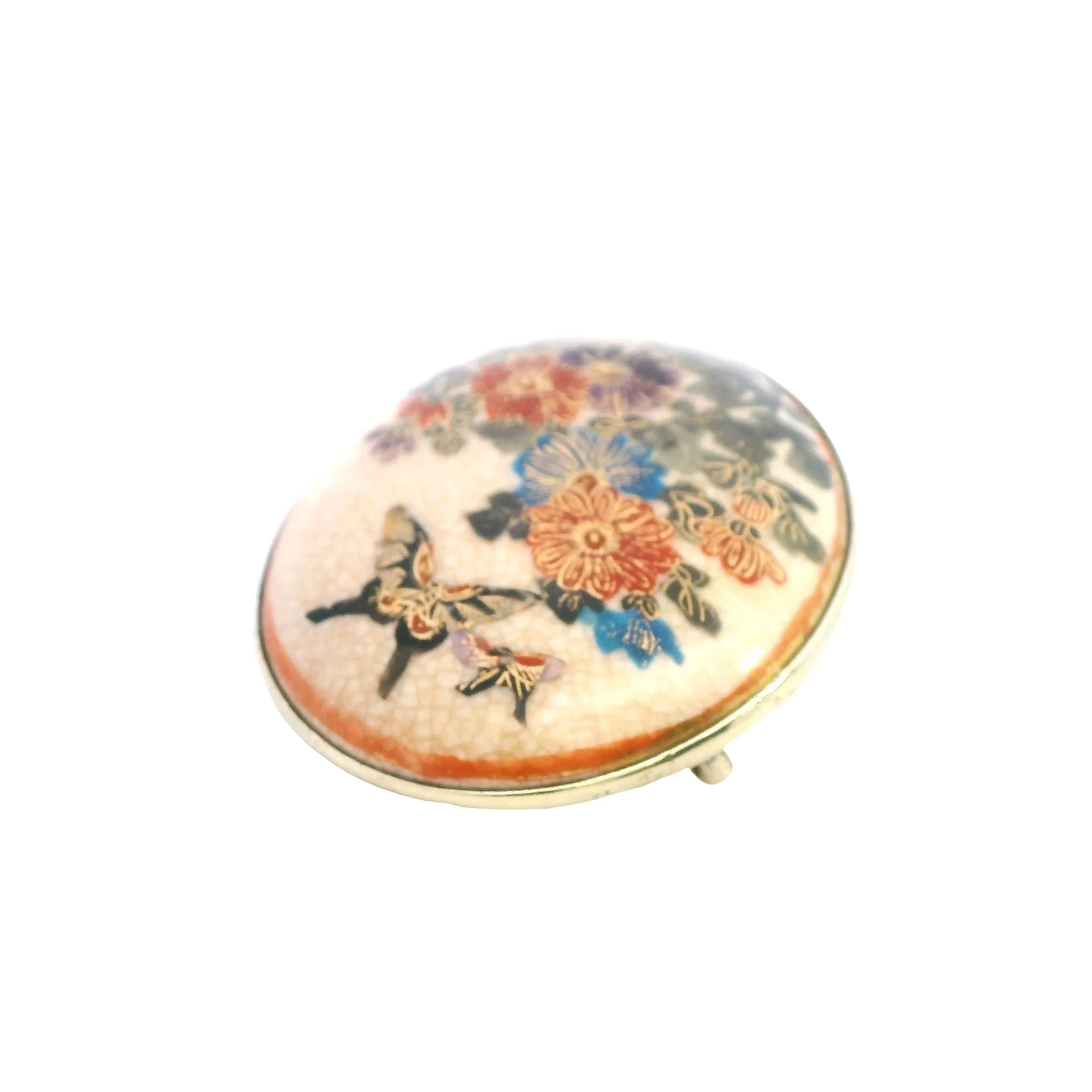 Vintage Elegance: Satsuma Gold-Plated Hand-Painted Porcelain Brooch