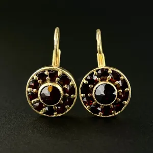 Vintage Garnet Circular Silver Gold Vermeil Earrings