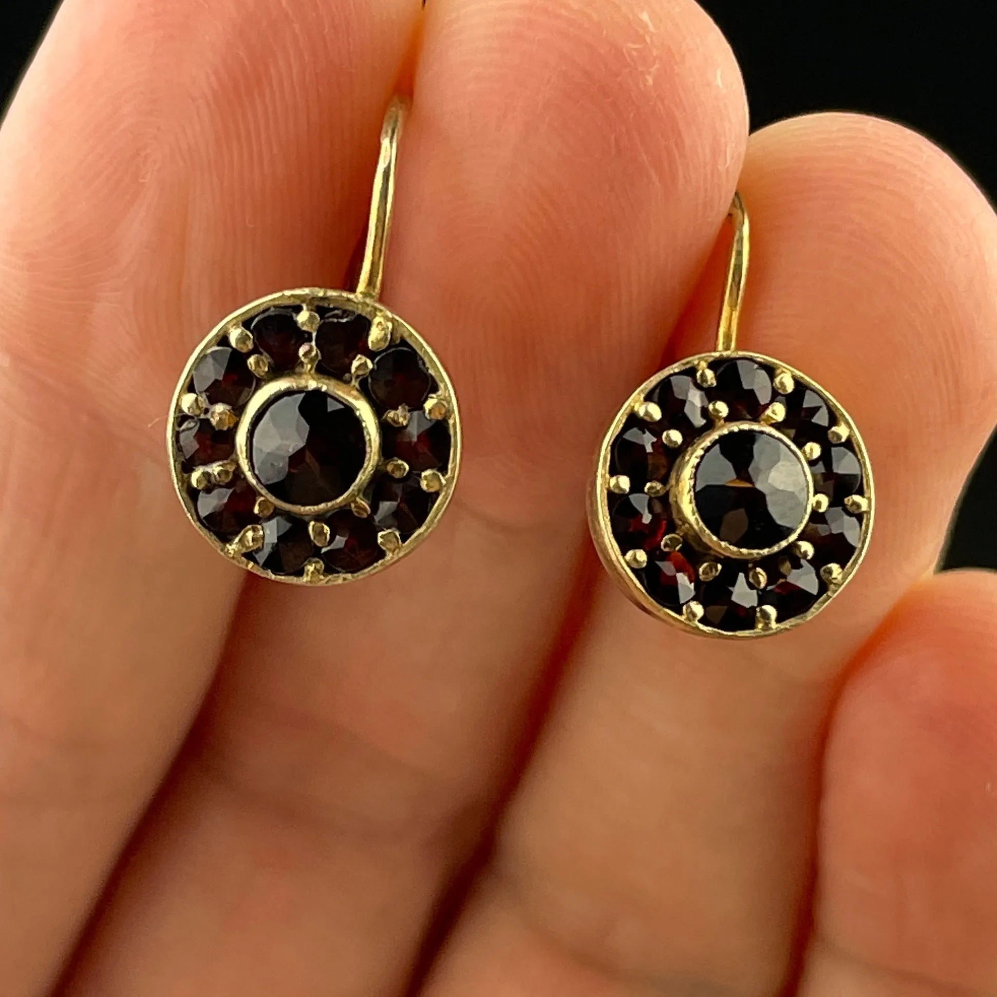 Vintage Garnet Circular Silver Gold Vermeil Earrings