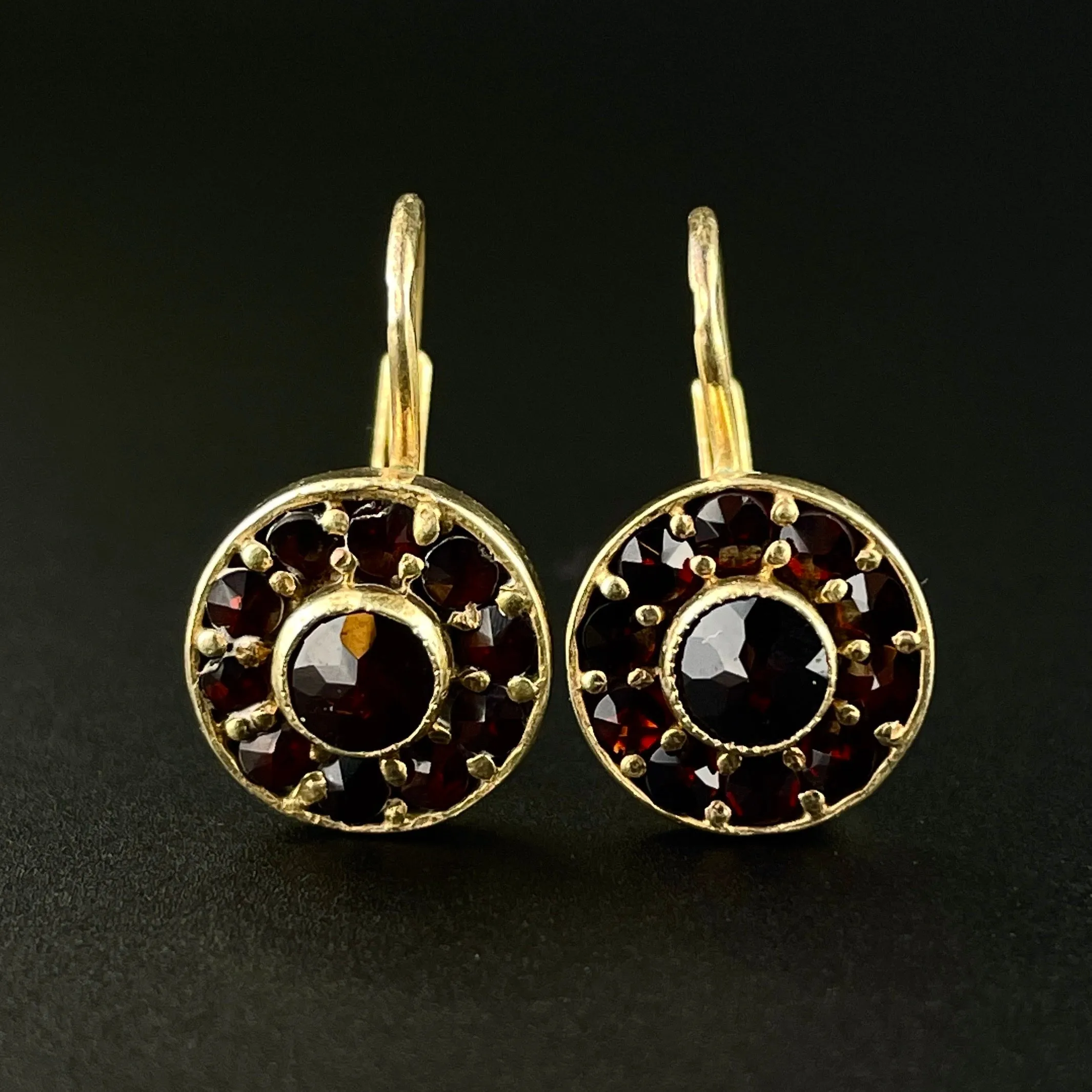 Vintage Garnet Circular Silver Gold Vermeil Earrings