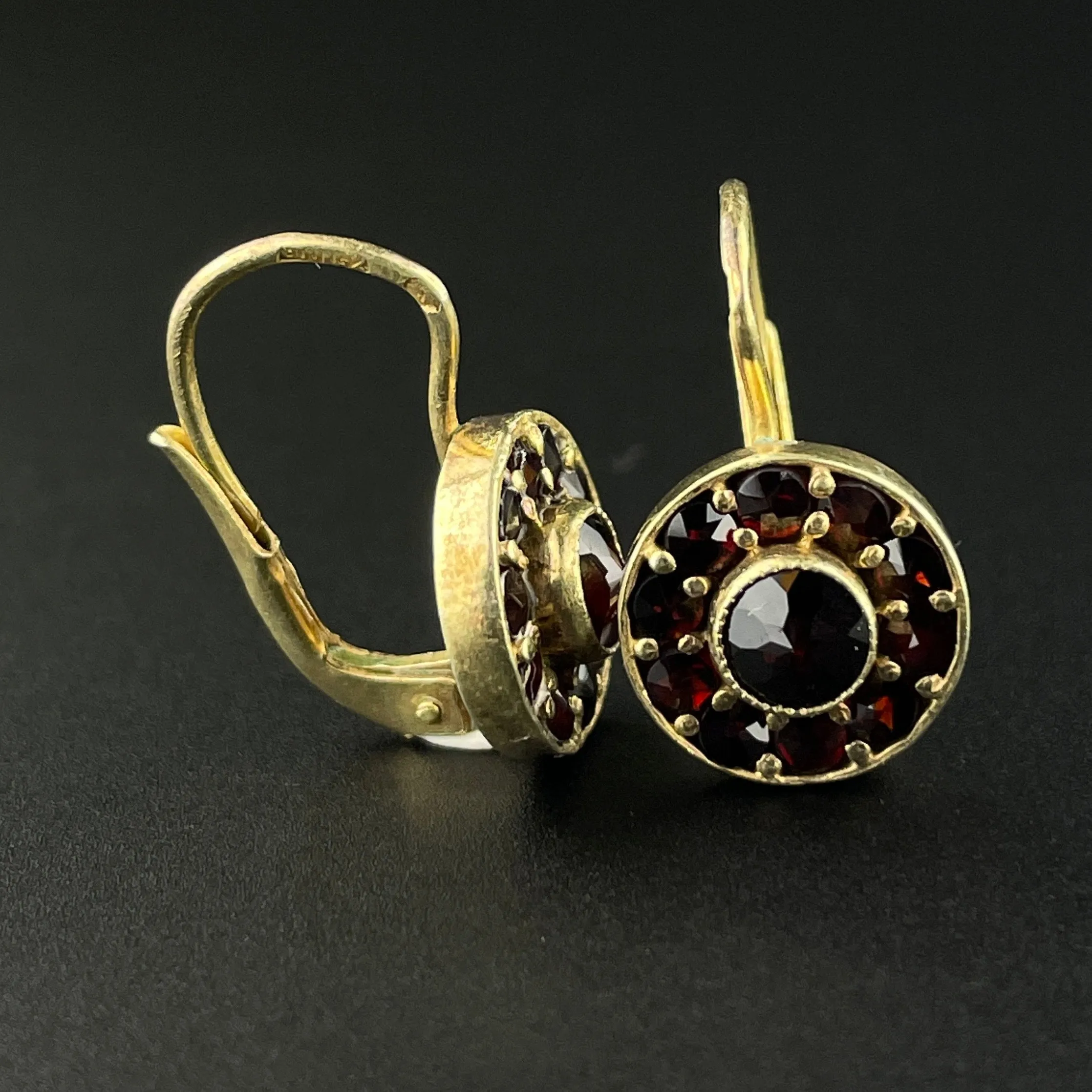 Vintage Garnet Circular Silver Gold Vermeil Earrings