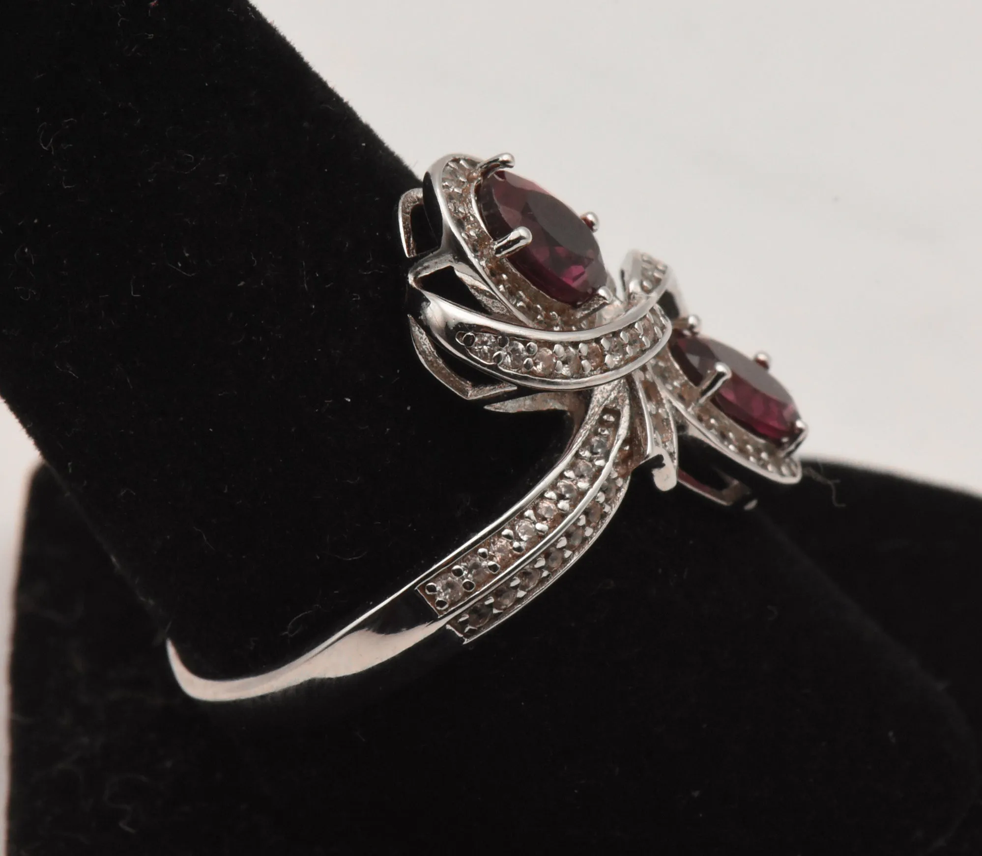 Vintage Sterling Silver Red Garnet and Topaz Ring - Size 9