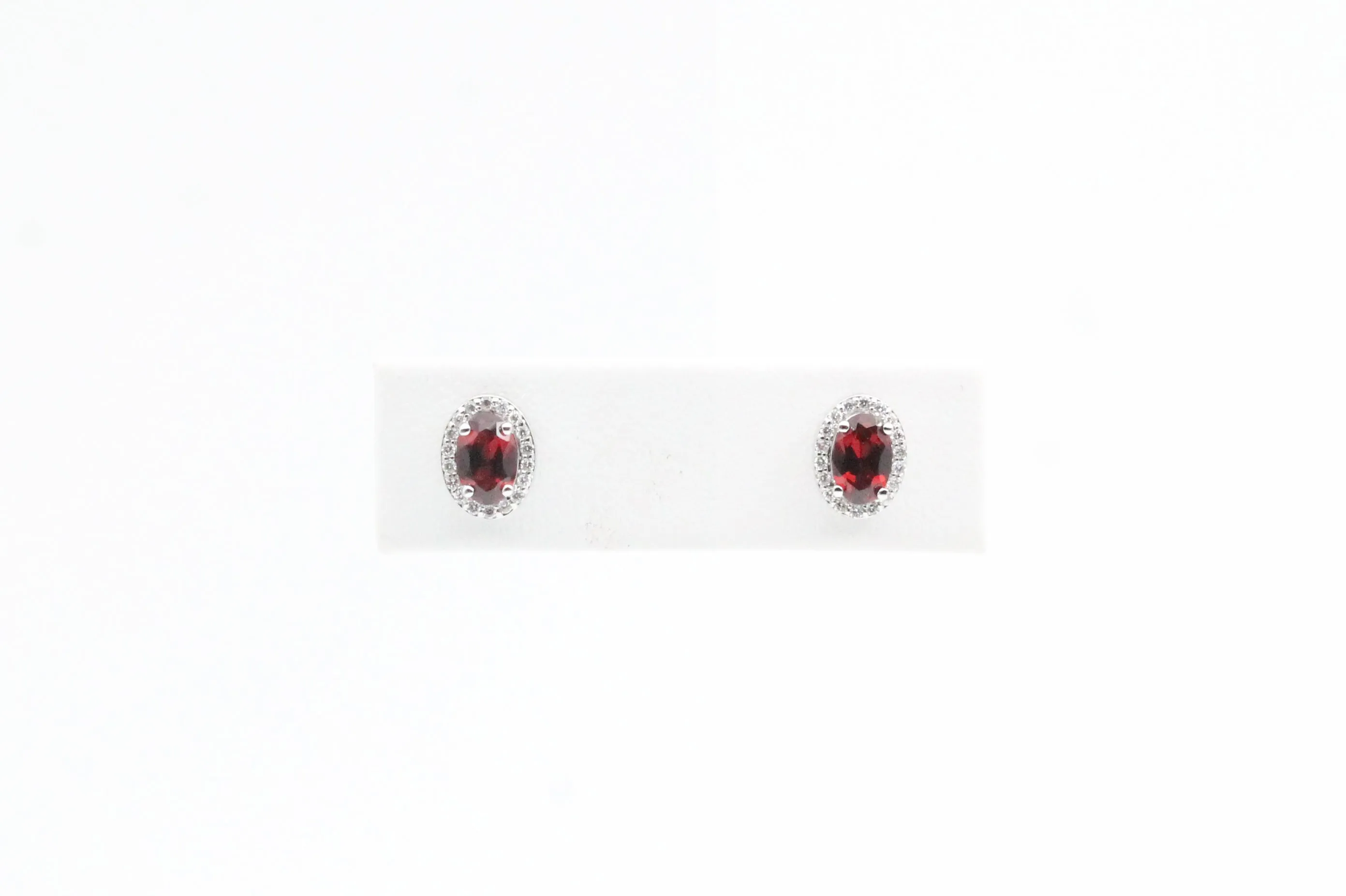 White Gold Oval Garnet Halo Earrings