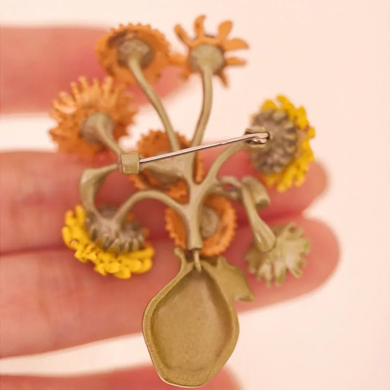 Women's Enamel Sunflower Vase Brooch