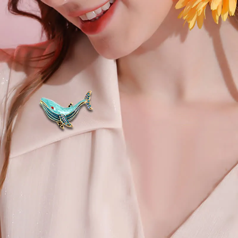 Women's Treasure Whale Enamel Brooch