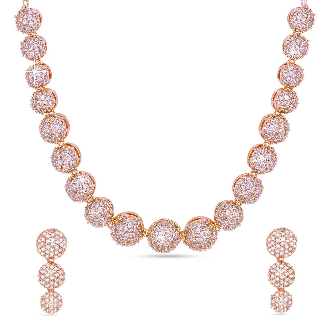 Yellow Chimes Copper and American Diamond Jewellery Set for Women (Rose Gold) (YCADNS-07GEOCRY-RG)